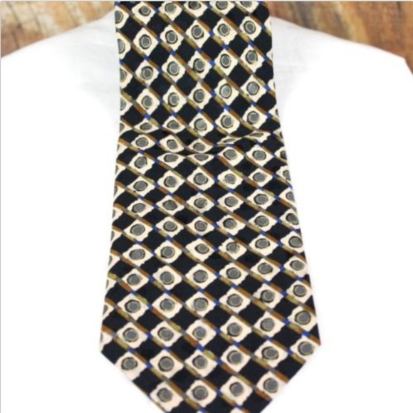 BRIONI Men's 100% Silk Neck Tie Geometric Black - Picture 3 of 7